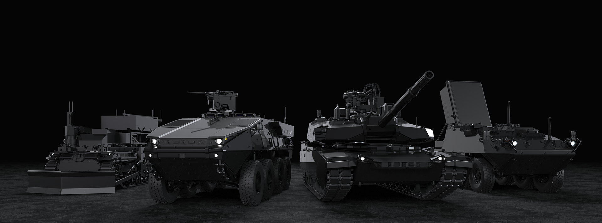 Renderings of General Dynamics Land Systems' TRX Breacher, StrykerX, AbramsX and Stryker Leonidas