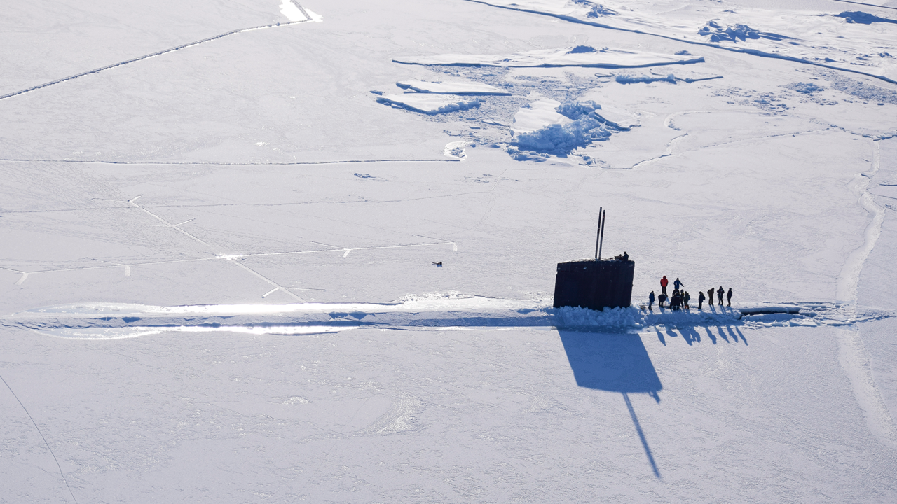 USS Hartford (SSN-768) surfaces near Ice Camp Sargo during Ice Exercise (ICEX) 2016