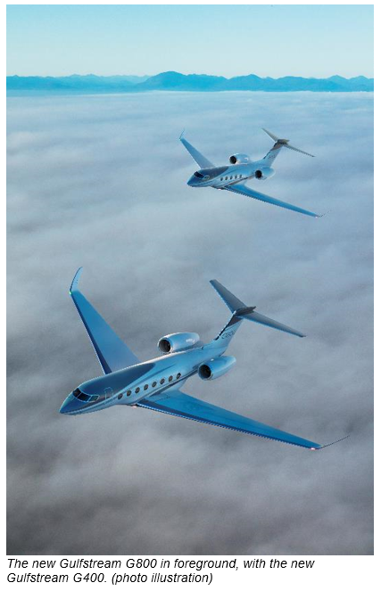 All-new Gulfstream G800 in foreground, with the new Gulfstream G400 (photo illustration)